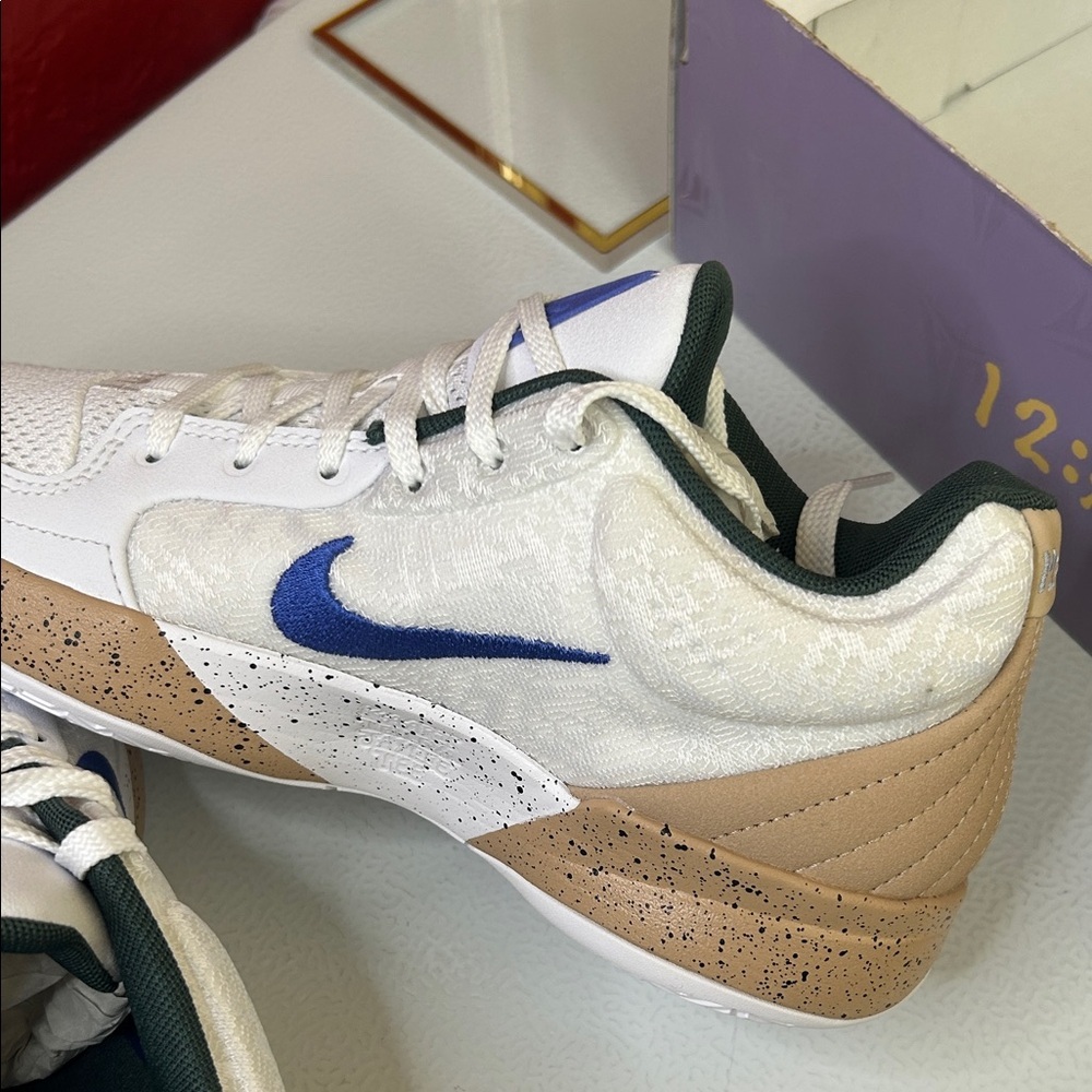 Nike White Sneakers with Blue Swoosh and Tan Details - Picture 6 of 7